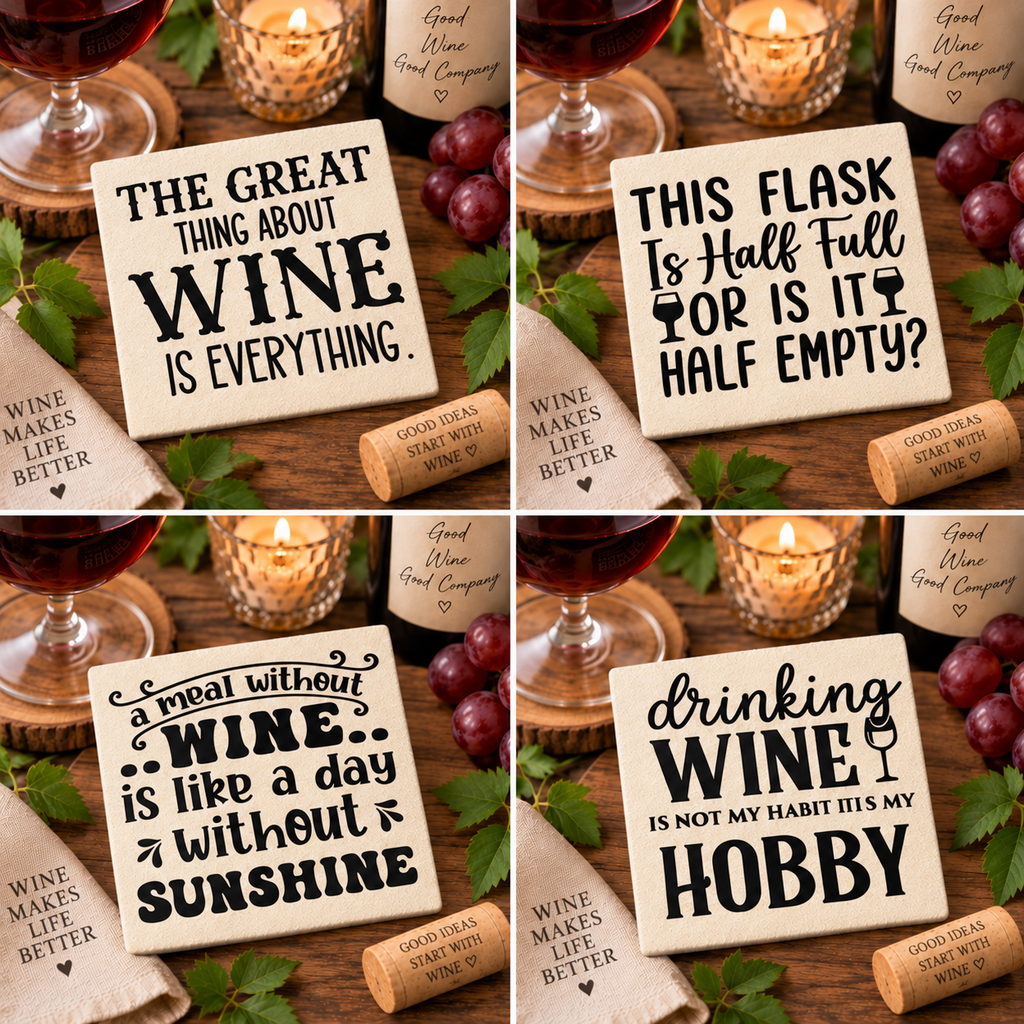 Funny Wine Coaster Set of 4 – Handmade Felt Drink Coasters – Wine Lover Gift – Funny Home Bar Decor