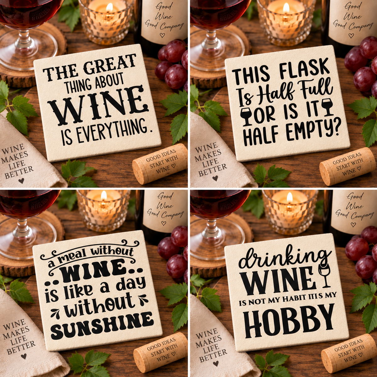 Funny Wine Coaster Set of 4 – Handmade Felt Drink Coasters – Wine Lover Gift – Funny Home Bar Decor