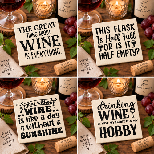 Funny Wine Coaster Set of 4 – Handmade Felt Drink Coasters – Wine Lover Gift – Funny Home Bar Decor